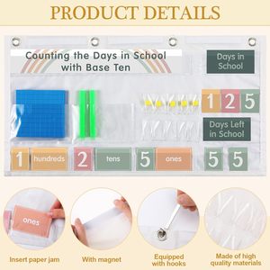 Tableau de comptage des jours, outil pédagogique pour la classe de mathématiques sur les valeurs des chiffres en base dix pour l'école - Product Image 3