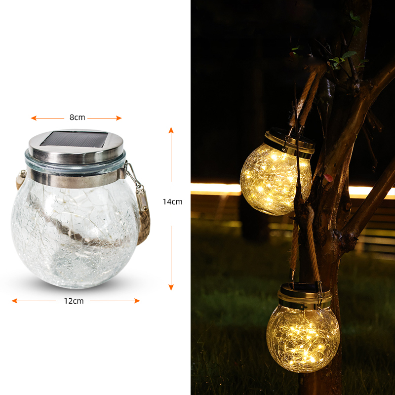 Outdoor Hanging Solar Globe Lanterns 20 LED Solar Crackle Glass Ball Lights With Hemp Rope for Garden Wedding Party · image 3