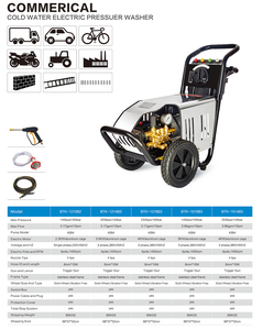 Hidrolavadora de Alta Presión Serie BTK 2.2/3/4KW  80/100/140 bar con 10 Mangueras de Alta Presión - Product Image 2