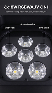 Party-Dekoration 6*18W RGBWAUV <span class=keywords><strong>DJ</strong></span> Hochzeit Batteriebetriebene Bühnenbeleuchtung LED Uplight WLAN Kabellose DMX Bühnenbeleuchtung - Product Image 4