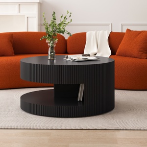 Round <b>Modern</b> <b>Coffee</b> <b>Table</b> with Storage and Vertical Stripe Design Decorative and Eco-Friendly for Living Room - Product Image 3