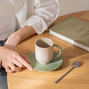 Nordic Contrast Color Ceramic Coffee <b>Cup</b> and Saucer Creative Beaded Handle Porcelain Tea <b>Cup</b> <b>Set</b> - Product Image 3