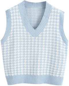 Suéter de Punto para Mujer, Nuevo, Otoño e Invierno, con Estampado a <span class=keywords><strong>Cuadros</strong></span>, Cuello en V, <span class=keywords><strong>Chaleco</strong></span> de Punto con Cinturón - Product Image 2