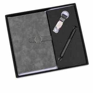 Premium Grey Corporate Gift <b>Set</b> Featuring A Stylish Textured Journal Modern Metal Keychain And A Sleek Black Ball Point Pen - Product Image 2