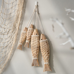 Mediterranean Wooden Fish Wall Hanging 4Pcs Pine Home Decor Irregular Shape - Product Image 1