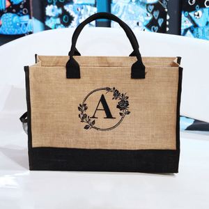 Sac fourre-tout réutilisable en lin et jute avec logo personnalisé, tendance, pour femme, portable, vintage, publicitaire, pour le shopping - Product Image 3