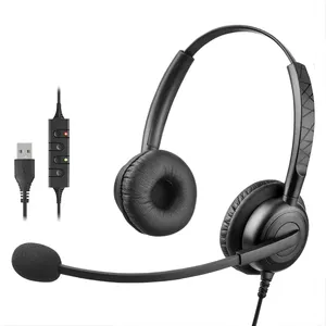 Headset pusat panggilan Stereo kabel penjualan terbaik headphone Noise Cancelling Headset telepon dengan mikrofon USB untuk komputer