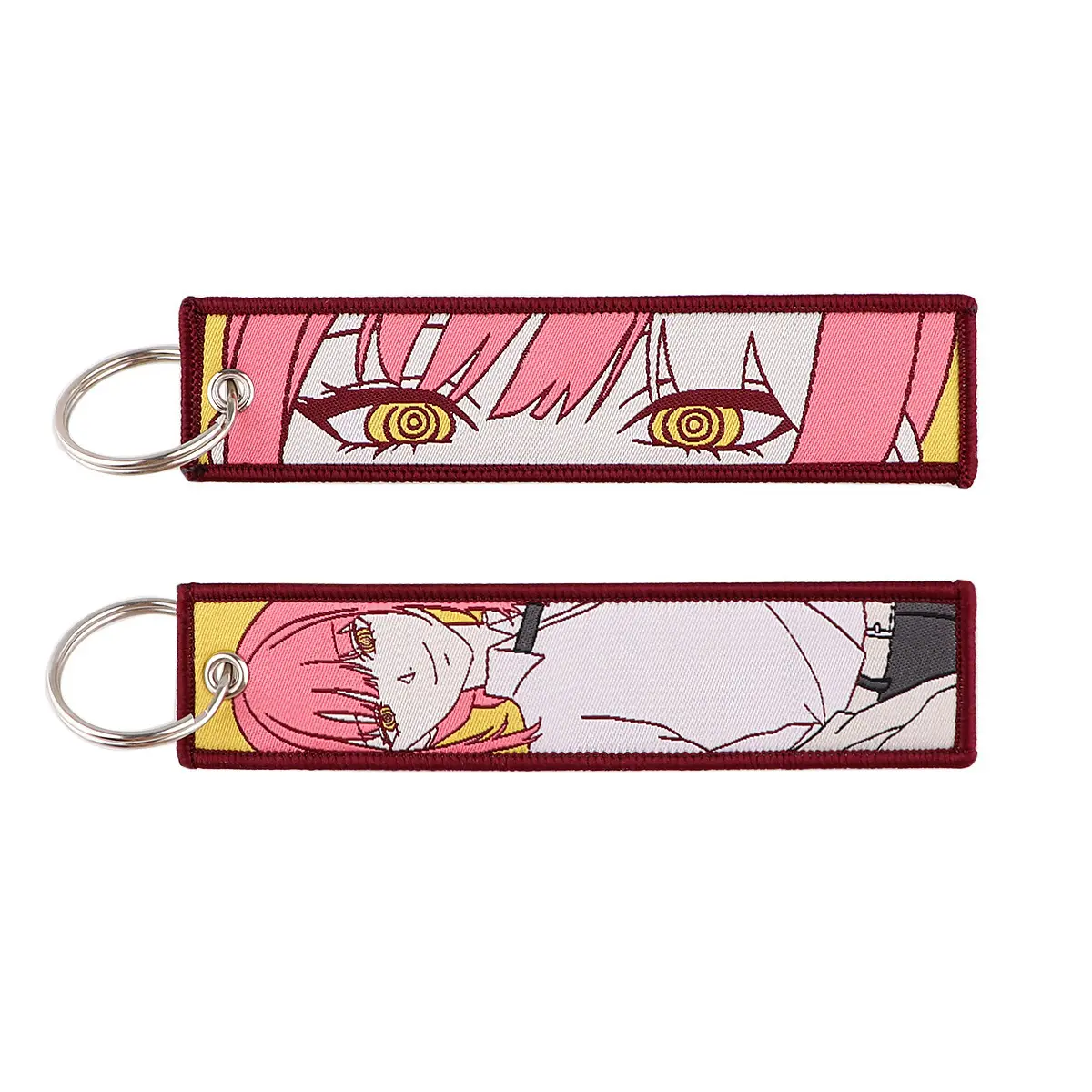 Geweven Logo Jet Tags Kettingzaag Man Jet Tag Anime Sleutelhanger Custom Logo Sleutelhanger Schattige Cartoon Anime Stof Sleutelhanger