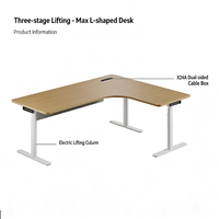 Bureau debout électrique réglable en hauteur en forme de L, à trois sections, disponible en plusieurs couleurs, adapté aux bureaux et aux salles d'étude