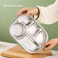 Boîte à lunch bento en acier inoxydable 1000ml 1500ml à 3/4/5 compartiments, couvercles PP anti-fuite, récipient alimentaire en métal pour l'école et le bureau