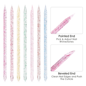 Venta al por mayor, 100 unidades/bolsa, empujador de cutículas de cristal, palo de uñas acrílico de doble cara con purpurina, herramienta de manicura de plástico desechable - Product Image 5