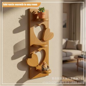 Wooden <b>Wall</b> <b>Mounted</b> Storage Rack 3 Tier Heart Shape <b>Shelf</b> For Bedroom Living Room Plant Corner Display - Product Image 3