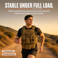 Gilet de course tactique longue portée pour hommes, jusqu'à 45 lb, gilet lesté avec poches pour plaques 10x12 et hydratation 3L