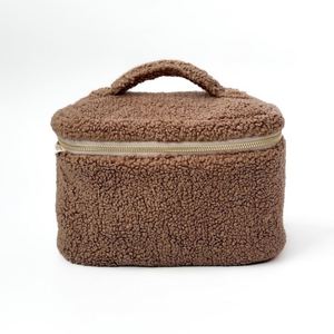Teddy Plush Eco-Friendly Makeup Bag Custom Winter Soft Handle Zipper Closure Cosmetic <b>Storage</b> Organizer Large Sherpa for - Product Image 2