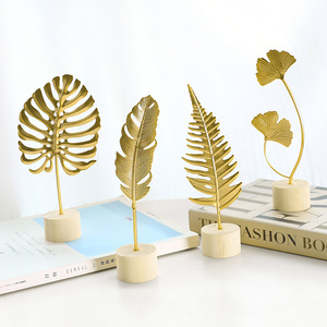 Décoration moderne en métal et bois en forme de feuille de Ginkgo - Décoration de luxe pour la <span class=keywords><strong>maison</strong></span> et le <span class=keywords><strong>bureau</strong></span>, pour le salon, le meuble à vin, artisanat fait main - Product Image 1