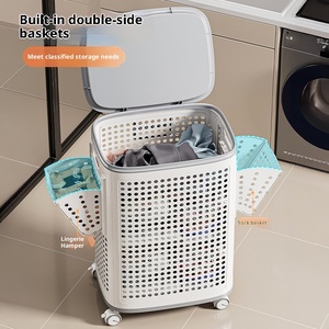 Grote Capaciteit Hoge Kleurwaarde Huishoudelijke Wasmand Wielen Vuile Kleding Opbergdoos Voor Badkamer Gepartitioneerde Opslag - Product Image 2