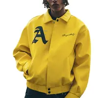Veste en cuir jaune, Logo brodé en Chenille, personnalisés, à manches en cuir, offre spéciale