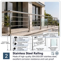 Rampe d'escalier moderne en acier inoxydable 304 avec finition marine antirouille, fixation au sol, garantie de plus de 5 ans