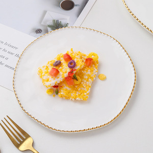 Assiettes de dîner en céramique blanches, bordure dorée perlée, pour mariage, vente en gros, best-seller - Product Image 3