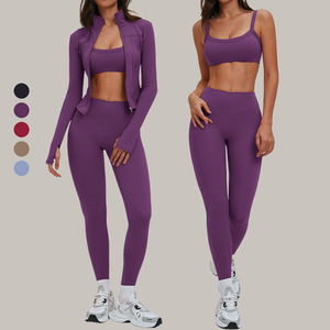 Nuovo Design 2026: Completo Sportivo da Donna con Reggiseno Traspirante Arricciato e Leggings Modellanti ad Asciugatura Rapida, Giacca con Zip per <span class=keywords><strong>Palestra</strong></span> - Product Image 1
