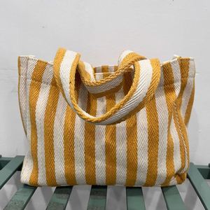 Grand sac de courses réutilisable en coton rayé personnalisé, sac fourre-tout en tissu à chevrons avec longue poignée - Product Image 5
