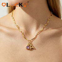 Collier avec pendentif lettre A en acier inoxydable plaqué or 18 carats, étanche, avec breloque en améthyste, bijoux personnalisés LUCKYJIU