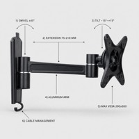 DMP Full Motion TV Wall Mount LCD2101 Braket Monitor Putar Miring Ekstensi VESA 200 X 200 mm Hitam