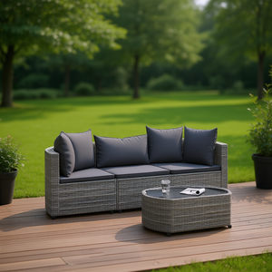 Gray PE Rattan Patio <b>Sofa</b> <b>Set</b> Outdoor Garden Furniture UV Resistant Contemporary Design - Product Image 2