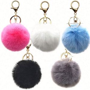 Furry Puff Ball Faux Rabbit <b>Pink</b> Pom Pom Carabiner Keychain 8cm Diameter Plush & Zinc Alloy for Women and Girls - Product Image 1