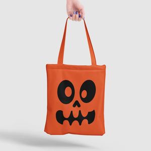 DLBZ - Bolsa de Mano Multifuncional Promocional de Lona de Algodón con Diseño de Cara de Halloween, Reutilizable, Portátil, Orgánica, Color Naranja, Personalizada - Product Image 3