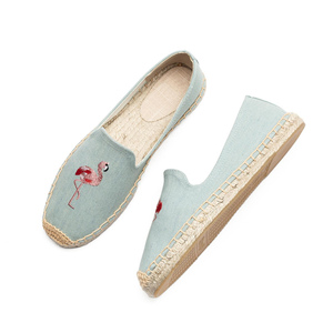 Mocassins pour femmes avec broderie de flamants roses, semelle en jute tissée antidérapante, <span class=keywords><strong>chaussures</strong></span> confortables pour la plage, espadrilles plates - Product Image 4