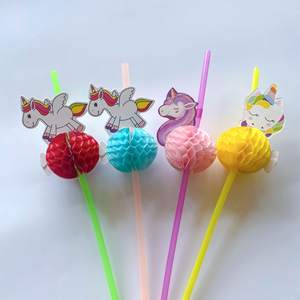 3D licorne pailles à boire nid d'abeille <span class=keywords><strong>Tropical</strong></span> hawaïen thème jetable licorne fruits pailles fête Table décoration - Product Image 6
