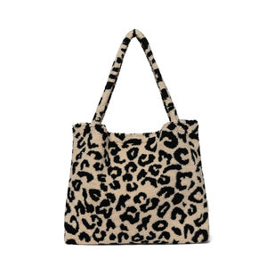 Logo personalizzato minimalista di grandi dimensioni <span class=keywords><strong>Ecru</strong></span> <span class=keywords><strong>Teddy</strong></span> Fabric Flurry Mom Women Tote Shoulder Bag - Product Image 6