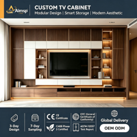 Meuble TV Modulaire Moderne en Bois Sur Mesure, Unité Murale Cannelée Conforme CE TSCA CARB2 pour Projet de Villa