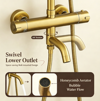 Système de douche thermostatique mural de luxe en laiton avec jet de pluie et jets de massage doux, barre coulissante réglable pour appartement, maison, hôtel