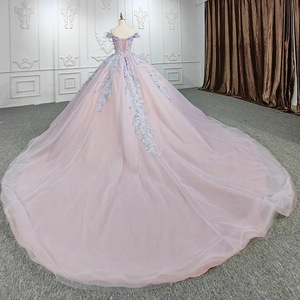 Off The Shoulder Pink Tulle Ball Gown With Floral Embroidery Empire Waistline Evening Dress For Performance And Events - Product Image 2