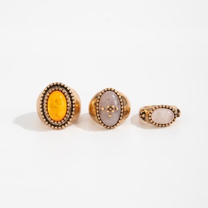 Ensemble de bagues vintage en <span class=keywords><strong>bronze</strong></span> antique avec pierres précieuses en résine ovales pour femmes, bagues empilables rétro pour femmes, accessoires de bijoux, cadeaux - Product Image 5