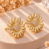 Boucles d'oreilles clous en laiton plaqué or 18 carats avec zircone cubique, motif fleur marguerite tournesol, bijoux de mode pour femmes, vente en gros, OEM personnalisé