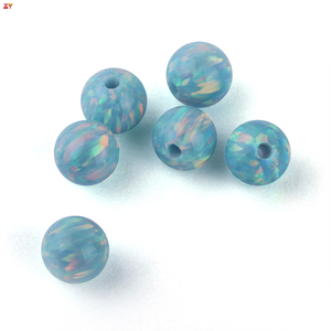 Thường xuyên màu xanh lá cây quả bóng 5mm 10mm đầy đủ/nửa lỗ nhựa tổng hợp Bello Opal nhân tạo Vòng đá quý màu xanh lá cây Hạt trang sức và quyến rũ - Product Image 1