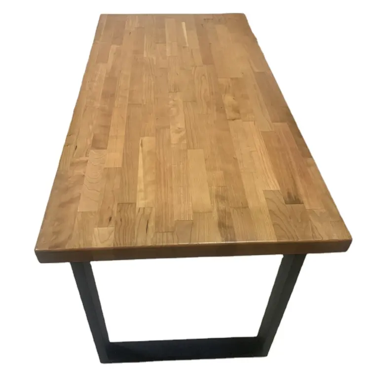 Fabrika katı ahşap mutfak masası/Modern yumuşatır ahşap masa yemek Metal ayaklı