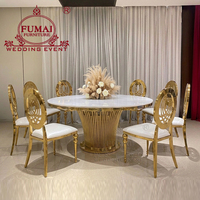 Table d'événement royale circulaire Birthday Paty Ensemble table à manger 7 places en acier inoxydable doré