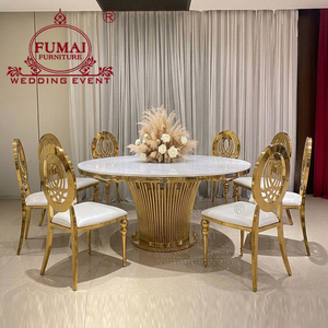 Table d'événement royale circulaire Birthday Paty Ensemble table à manger 7 places en acier inoxydable doré - Product Image 2