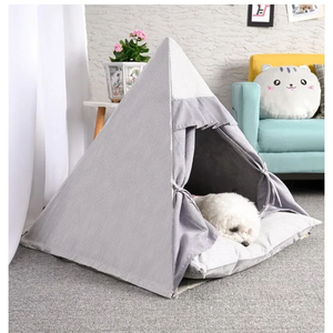 Tente pliable <span class=keywords><strong>de</strong></span> luxe pour animaux <span class=keywords><strong>de</strong></span> compagnie <span class=keywords><strong>tipi</strong></span> en <span class=keywords><strong>toile</strong></span> <span class=keywords><strong>de</strong></span> coton <span class=keywords><strong>lit</strong></span> <span class=keywords><strong>de</strong></span> grotte avec coussin Portable chien chat maison multi-style intérieur extérieur <span class=keywords><strong>lit</strong></span> - Product Image 4