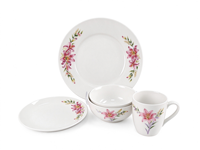 Service de table en céramique de qualité supérieure, 30 pièces, fourni directement par l'usine, comprenant des bols, des assiettes, des tasses et des soucoupes avec motif floral élégant