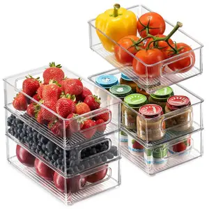 冰箱储物塑料盒6件套新鲜防滑可堆叠透明储物盒食品储物