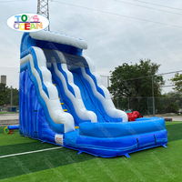 Toboggan aquatique gonflable Blue Wave avec piscine |   Parc aquatique de jardin pour les fêtes d'anniversaire d'été des enfants