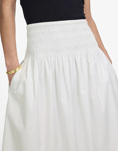 Jupe midi décontractée en popeline de polyester respirante à taille empire et coupe trapèze - Product Image 4