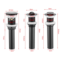 Vanne de vidange escamotable pour lavabo en laiton massif avec trop-plein, système clic-clac, finition chrome noir, antirouille, pour projets hôteliers