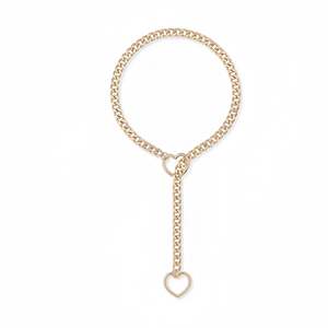 <b>Gothic</b> Punk Rock Titanium Heart-shaped Diamond <b>Necklace</b> with O-shaped Ring Sliding Bamboo Chain 18K Gold Plated - Product Image 5