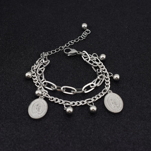 Nuevo Brazalete de Diseño Simple y Popular con Colgante de Cruz de Doble Capa, Chapado en Plata sobre Acero de Titanio, Joyería Moderna para Hombre - Product Image 2